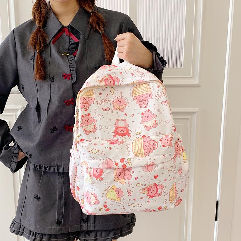 Cartoon Printed Backpack Female Junior High School High School Student Elementary School Bag Cute Girl Backpack