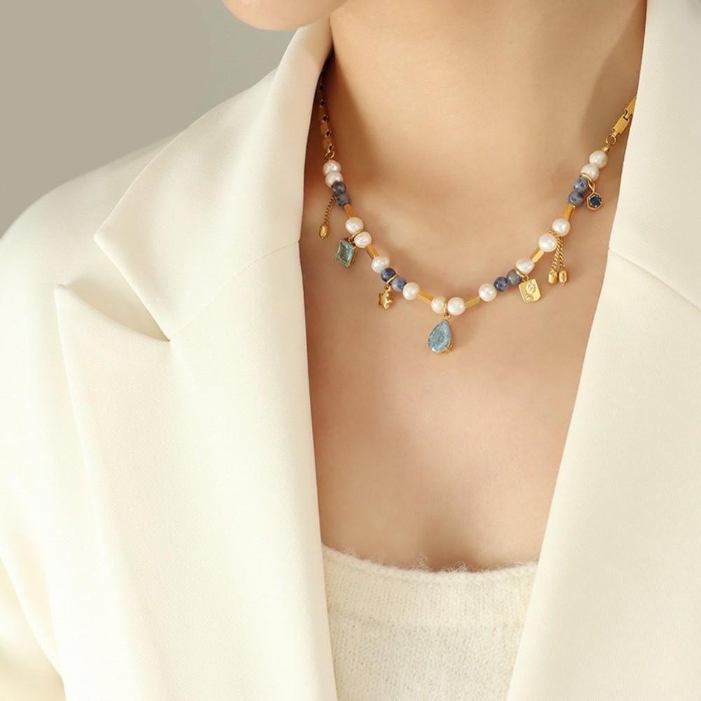 Fashion Pearl Necklace Natural Freshwater Pearl Bead Crystal Pendant Necklace  Travel