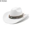 Newest Design Vintage Western Cowboy Hat For Men's 9.5CM Wide Brim Fedora Hat Gentleman Jazz Cowgirl Cloche Church Caps