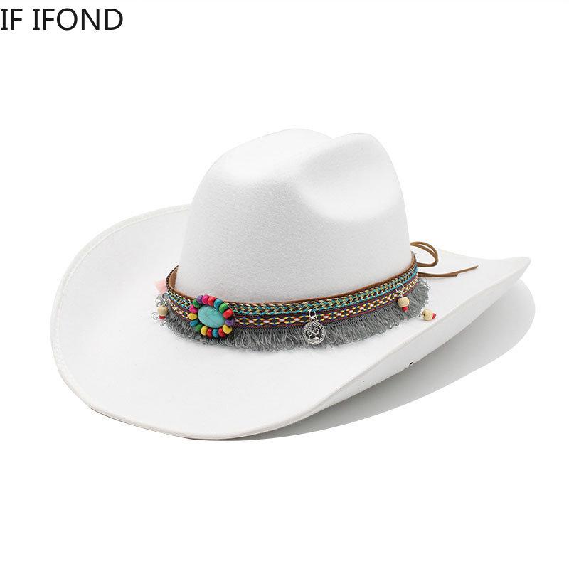 Newest Design Vintage Western Cowboy Hat For Men's 9.5CM Wide Brim Fedora Hat Gentleman Jazz Cowgirl Cloche Church Caps