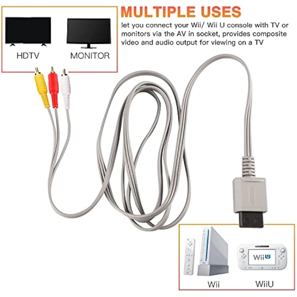 Wii/Wii U AV Cable AV Conversion Cable AV Composite Cable RCA Conversion Adapter Component Termin...