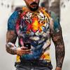 Men's T-shirt Summer Outdoor Breathable Round Neck Top Short Sleeve 3D Tiger Printed Pattern Large Loose Men's Tshirt