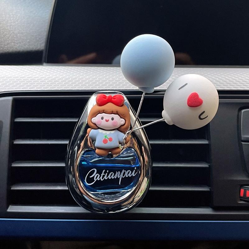 Glass Cartoon Girl Car Air Freshener Perfume Bottle Decorative Ornament Blue Dress Ocean Scent 2 Pack