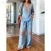 Gentle Temperament Printed Top Set, Classic Bohemian Pattern, Loose Wide-leg Pants for Summer Casual Wear