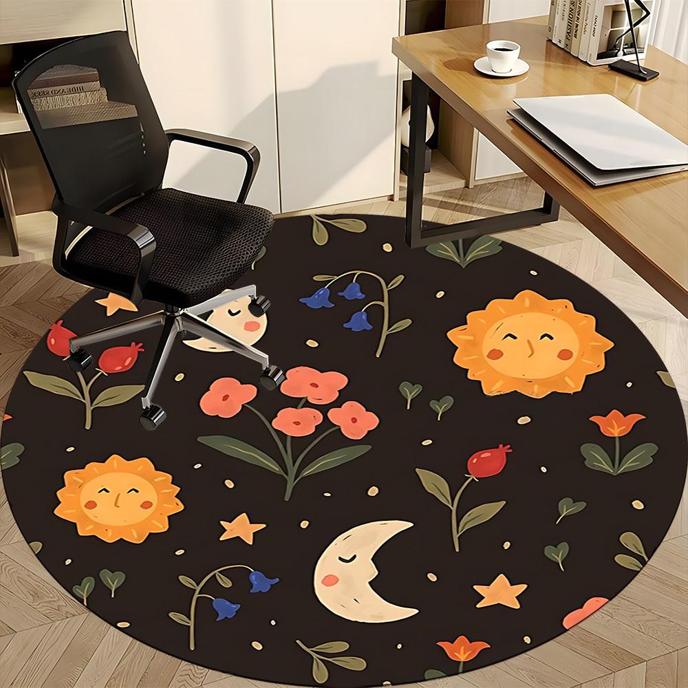 1PC Sunflower-patterned Chair Carpet for Office, Indoor Non-Slip Washable Carpet, Soft Comfortable Mat For Office Room Yy250930145