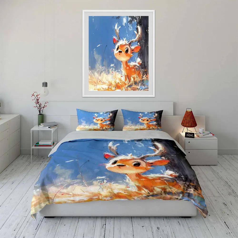 "Cartoon Deer Art Decor Set" Soft Comfortable Duvet Cover Bedding Set Included 1*Duvet Cover & 2*Pillowcases Gift