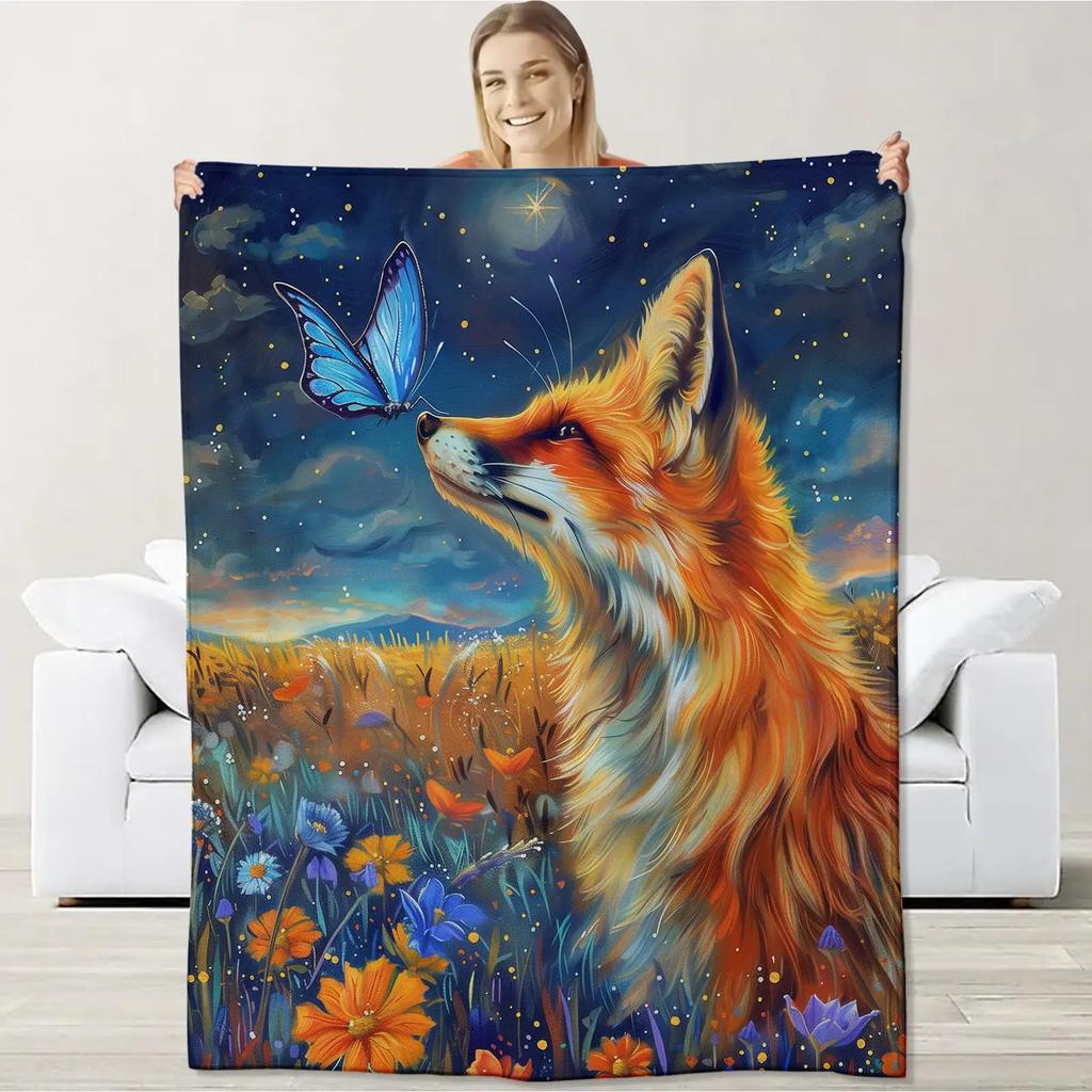 Schattig Vossen Dekentje Zacht Gezellig Pluche Plaid Dekentje Pluizig Warm Wild Dierenprint Flanellen Beddekentje Cadeau voor Vos Liefhebber Meisje Jongen