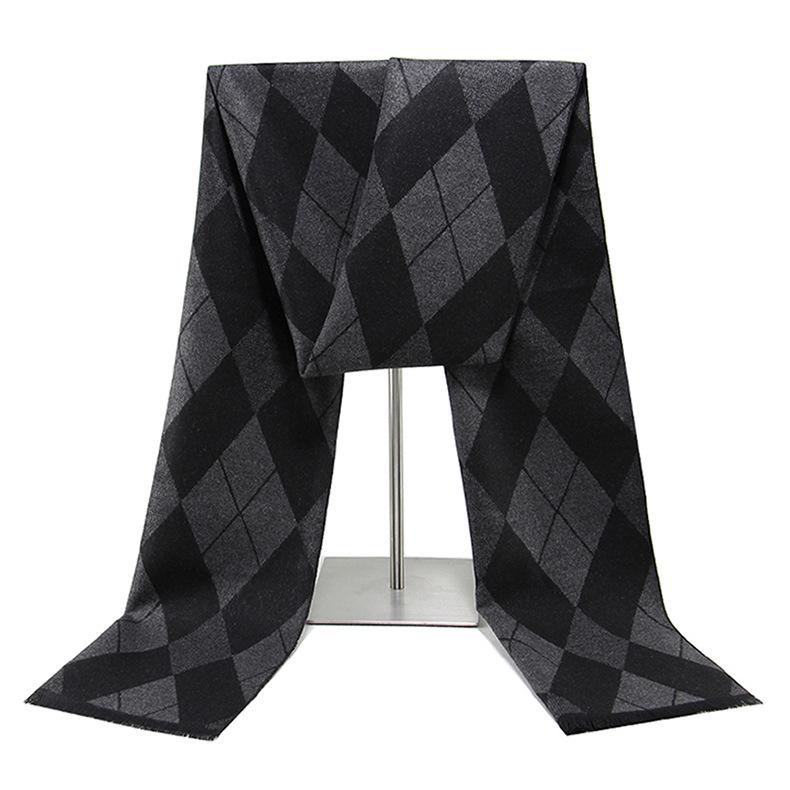 Черно-серый мужской зимний клетчатый снуд - Теплый шарф из искусственного кашемира 180cm