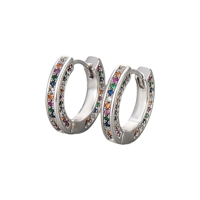 Colorful Zircon Huggie Earrings For Women Niche Luxury Rhinestone Hoops Versatile Dainty Ear Jewelry