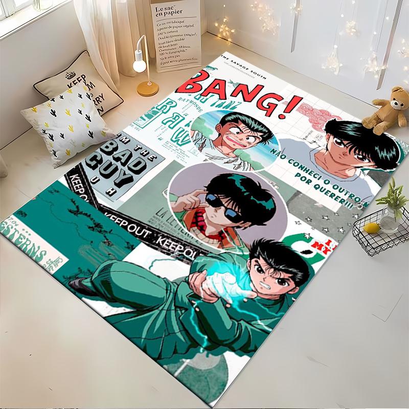 Anime Cartoon Style Carpet with Characters and Dynamic Text Pattern Suitable for use as an anti-slip for living room bedroom sofas