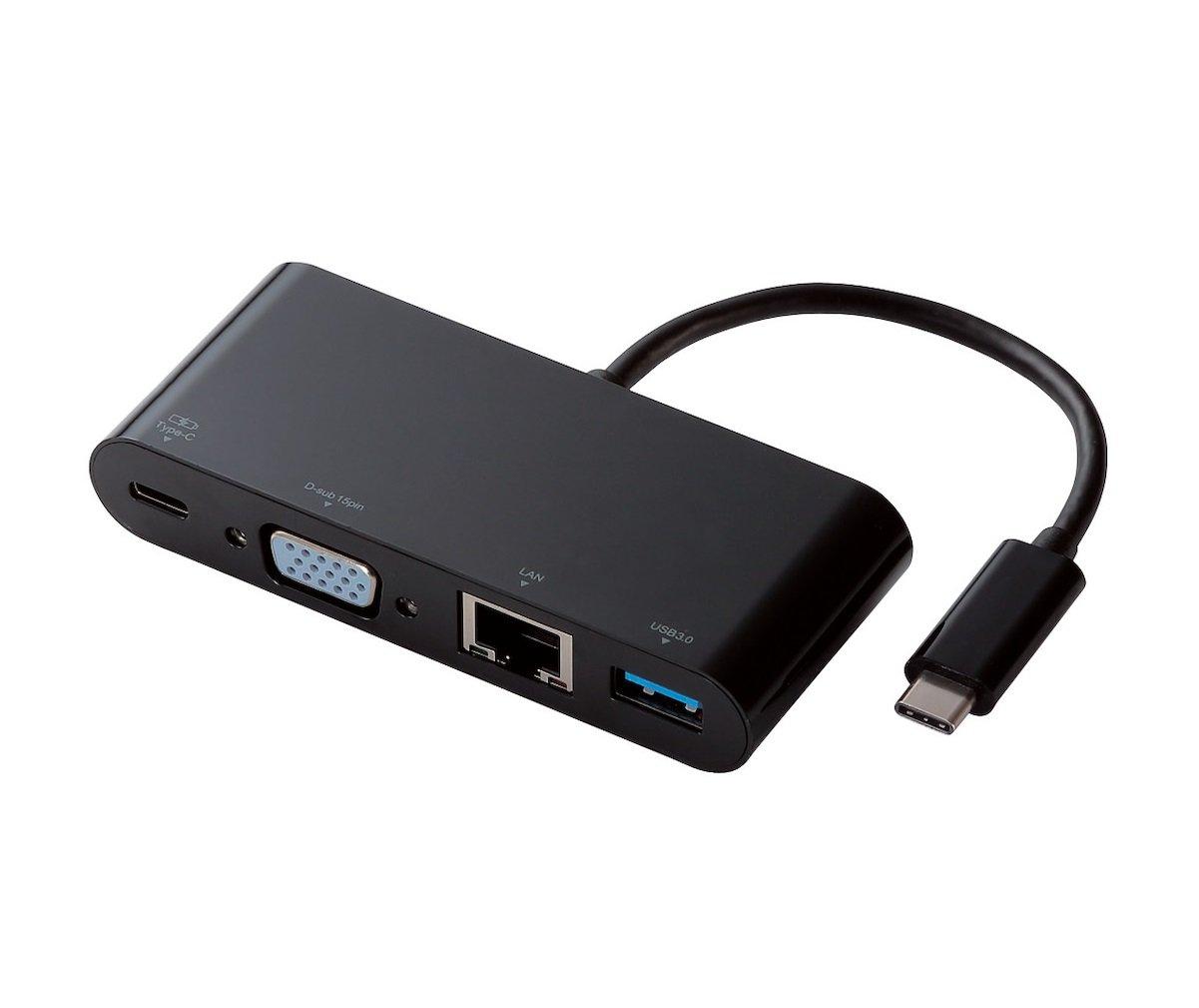

ELECOM DST-C03BK USB-C Docking Station Hub with Power Delivery, VGA Type, Black