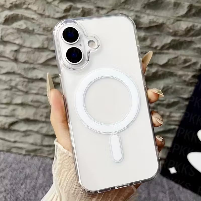 Transparent Phone Case For 17 16 Pro Max 13 12 Mini 11 14 15 Plus 16E 17 Air For Magsafe Wireless Charger Magnectic Cover