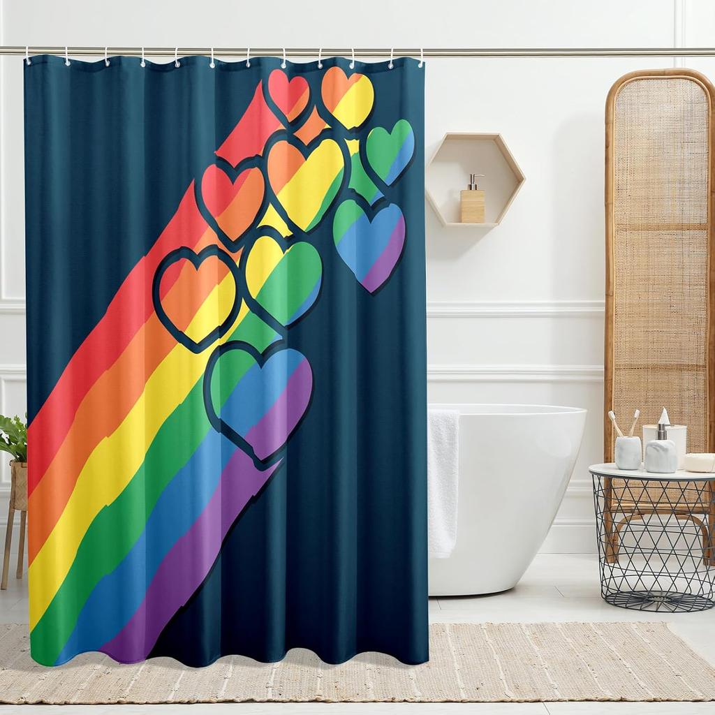 Rainbow Shower Curtain Love Pride Theme Bathroom Curtain for Teen Girls Bathtub Screen Colorful Stripes Waterproof Decoration