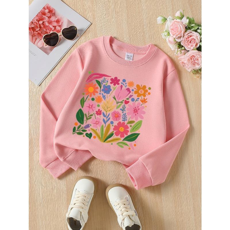 Kids Sweatshirt ,Vibrant Floral Patterned Sweatshirt , Featuring a Crew Neck Design Suitable for Autumn And Winter
