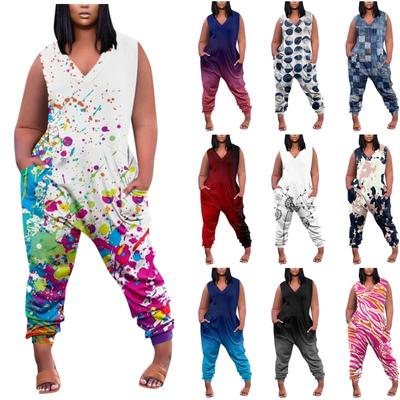 Women's Casual Gradient Tie-Dye Sleeveless Plus Size Jumpsuit With Pockets