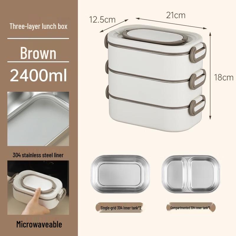 Ruhan 3-Layer Square Insulated Stainless Steel Lunch Box