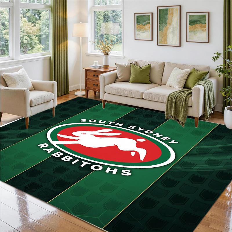 South Sydney Rabbitohs Design Crystal Velvet Rug Soft Decorative Mat for Bedroom Entrance