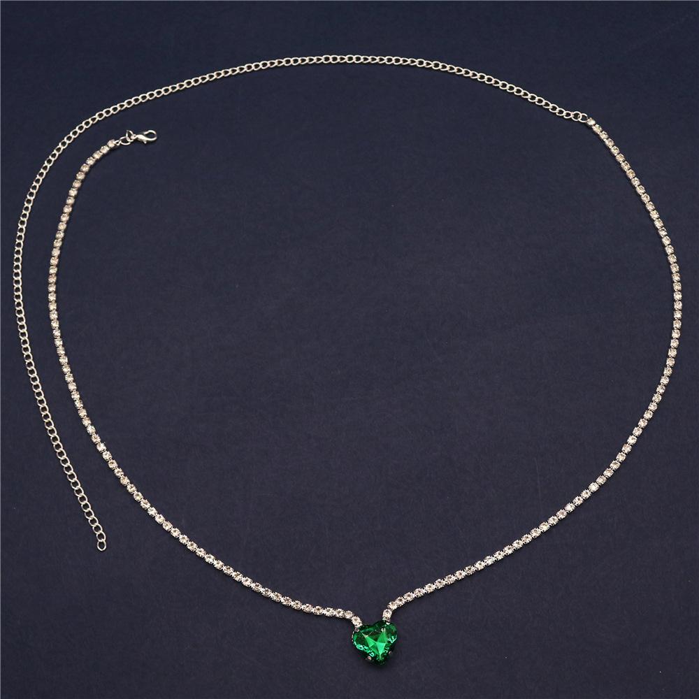 

European And American Jewelry, Fashionable Super Flash Rhinestone Single-Layer Waist Chain, Exquisite Green Heart-Shaped Versatile Body Chain