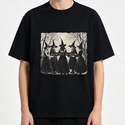 GIRLS WILL BE GIRLS Witch In the Forest Print Sport Crew Neck T-shirts Loose Shirt Spring Summer Short Sleeve T-shirts Tops