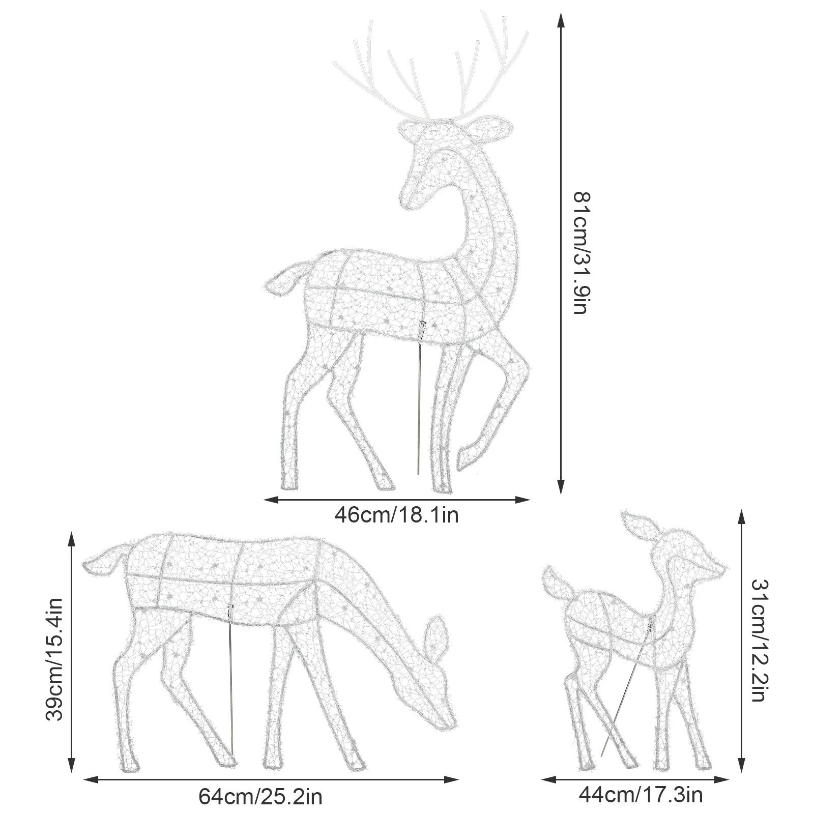 

3pcs Lighted Christmas Reindeer Family Outdoor Yard Lawn Festive Holiday Decoration Metal High Quality Cute Iron Ornament белый