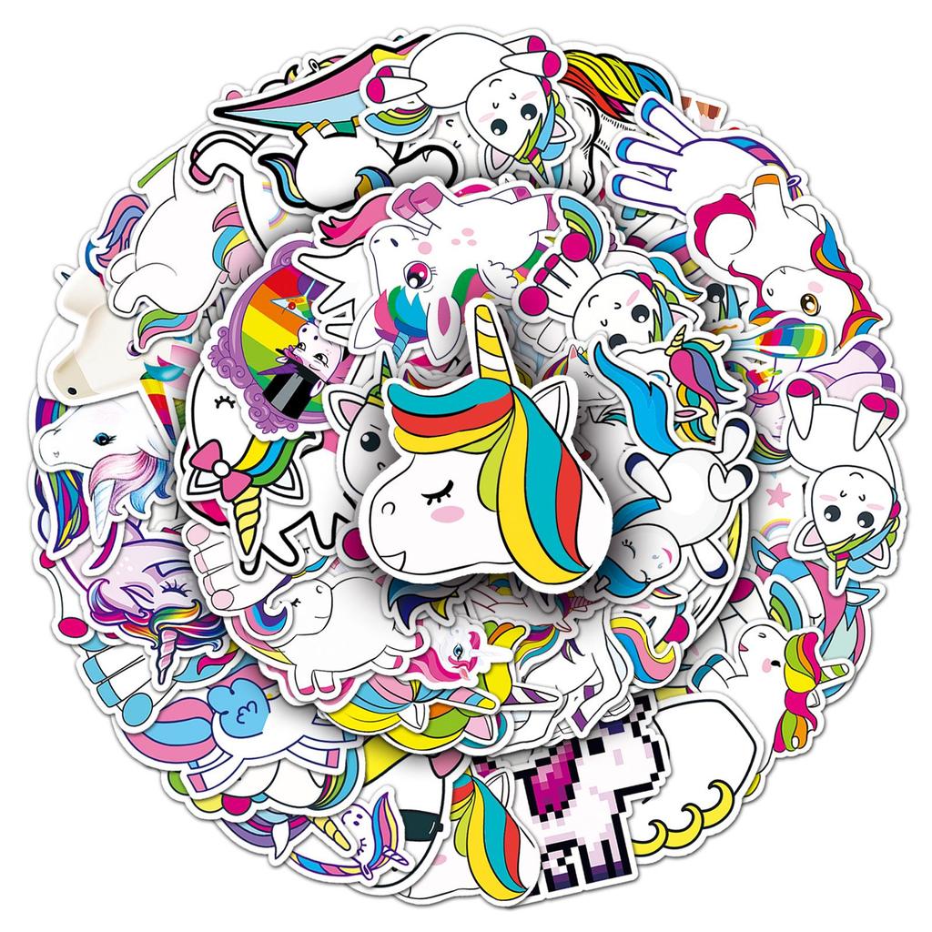 51PCS Waterproof Rainbow Unicorn Stickers - Cartoon Animation for Journals, Laptops & Decorative Use