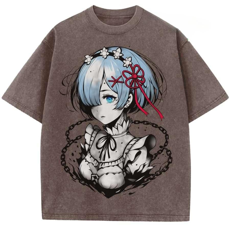 

Re Zero Starting Life In Another World Manga T-shirt Rem Graphic Print T Shirt Men Women Clothes Washed Oversized Cotton Tshirt XXL коричневий
