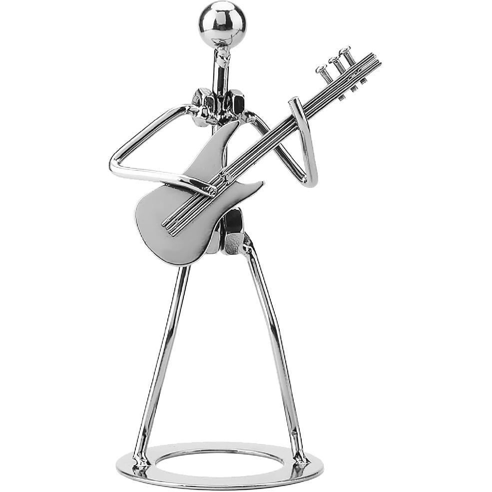 Walfront Metal Musician Guitar Player Statue Musical Instrument Guitar Collectible Figurine Home Cafe Counter Office Book Shelf Decor for Adult