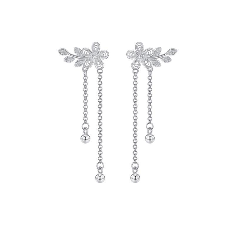 

Элегантные серьги-кисточки «Цветущая слива» - Женские длинные висячие серьги с ажурным дизайном в виде листьев и веточек. Copper (with Ear Stoppers)