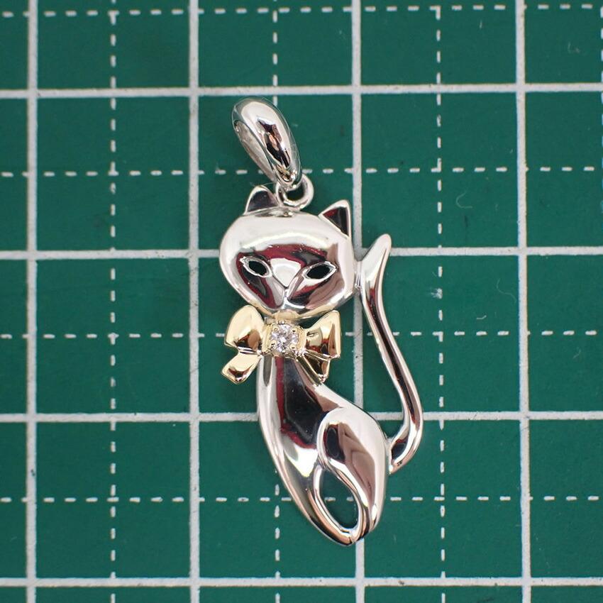[Used] Pt900/K18 Diamond Cats Pendant Top/g504-23