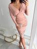 2025 Socialite Herfst Geplooide V-hals Bodycon Jurk: Taille-Cinchend Eén-Staps Rok Dameskleding
