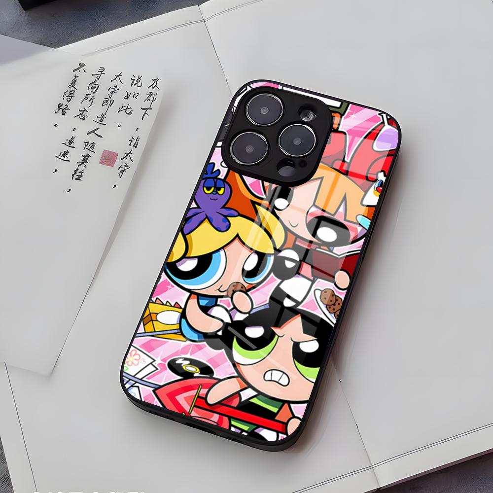 P-Powerpuffs G-Girls Phone Case For IPhone 17 Air 16 E Pro Max 15 14 13 Mini 12 Pro 11 Max Plus Black Glass Cover