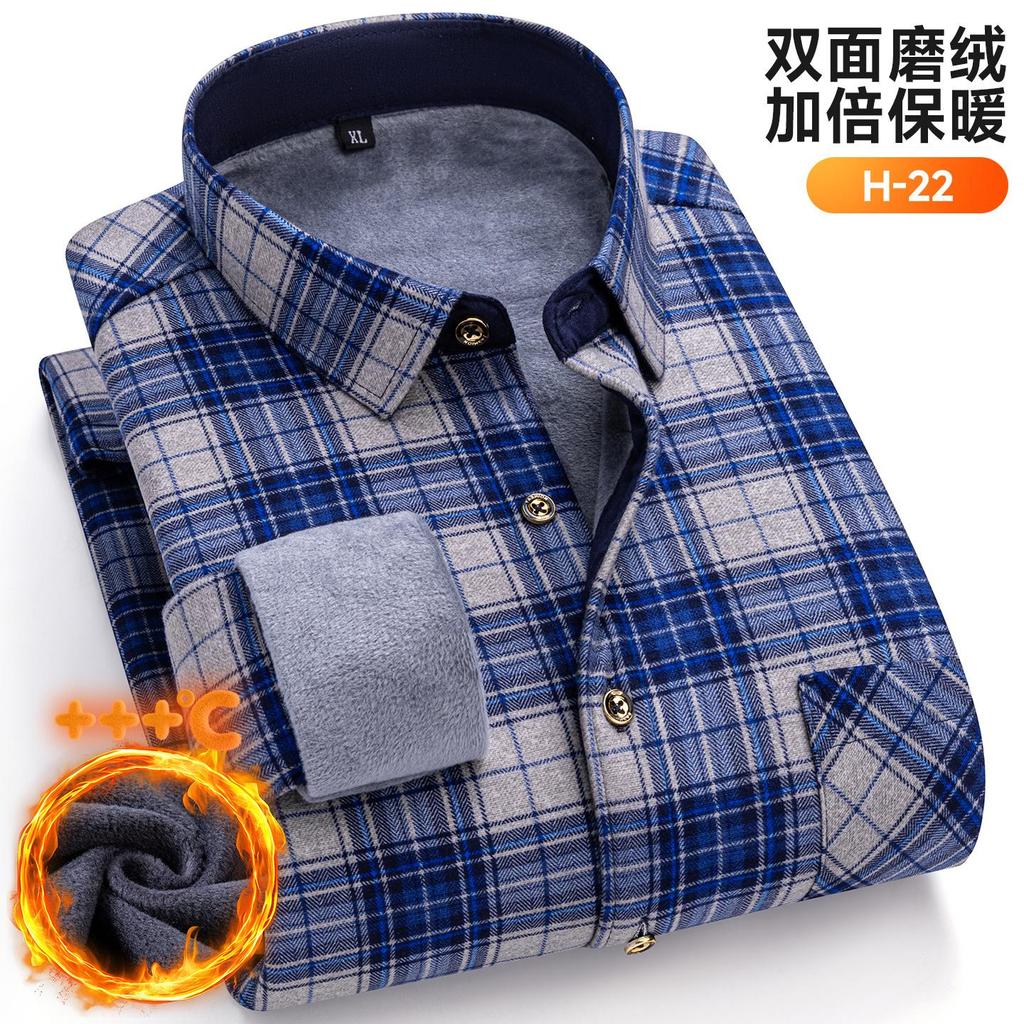 New Plus Size 8XL 7XL 6XL Men's Shirt Autumn Winter Fleece Thickened Warm Long Sleeve Plaid Business Casual Slim-fit Man Clothes