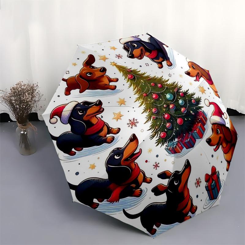 1pc Christmas Dachshunds Umbrella with Plastic Handle,Suitable for All Seasons Umbrellaptys26058