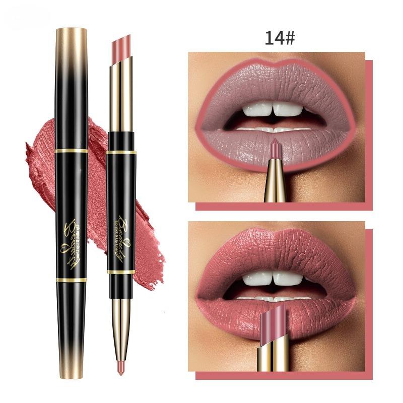 

Double-headed Red Lip Liner Pen in One Matte Finish Waterproof Non-fading and Non-stick To Cup Rim Red Makeup