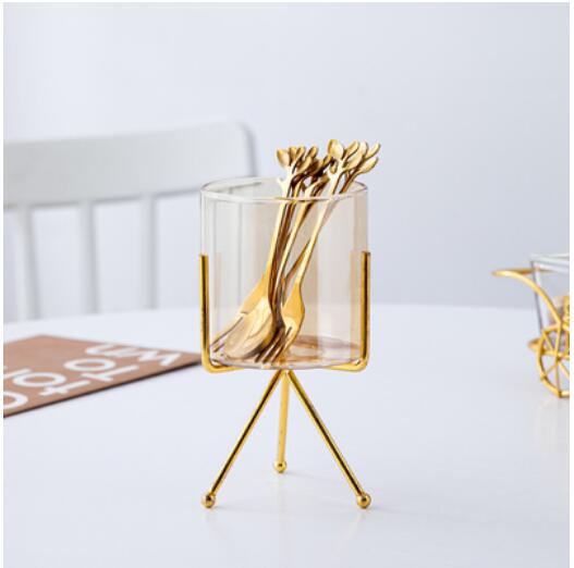 Stainless Steel Fruit Fork Spoon Set Tableware Storage Rack Golden Cute Spoon Household Dessert Cake Fork Home Decoration