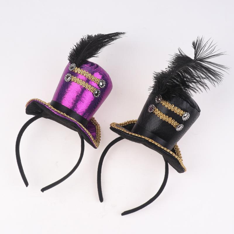 Mini Zylinder Federkappe Stirnband Zirkusdirektor Haarreif Cosplay Kostüm Haarreifen Kinder Erwachsene Haaraccessoires
