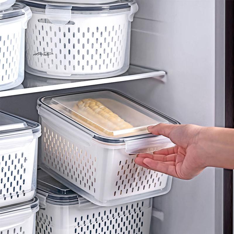Fridge Organizer Refrigerator Storage Box Fresh Vegetable Fruit Drain Basket Pantry Kitchen Storage Containers