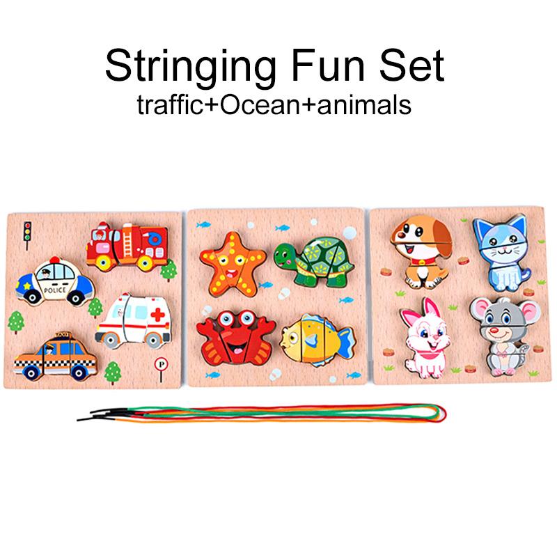 Kinder Aufreihen / Schneiden Spaß Set Holz Kinder Montessori Lernspielzeug Memory Match Spiele Für Intelligenzspielzeug TMZ