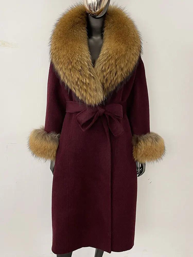 OFTBUY Wool Coat Women 2024 Autumn Winter Real Fox Fur Jacket Female Long Warm Natural Fox Fur Collar Fur Cuffs Coat Woolen Coat