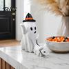Desktop Night Lamp Cute Ghost Walking Dog Statue, Halloween Indoor Resin Figurine for Tabletop Mantel Shelf Home Party Decoration Hollow Bat Ornament