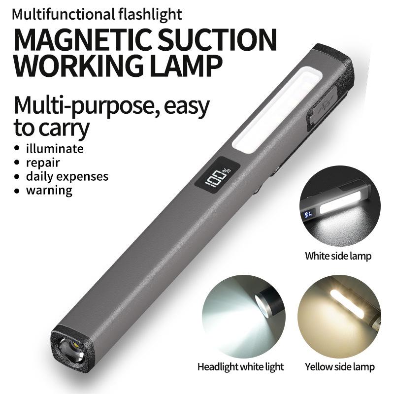 Multifunctional COB Work Light USB Rechargeable Strong Magnetic Aluminum Clip Light Flashlight for Auto Repair Portable