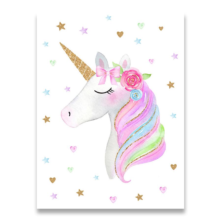 Rainbow Unicorn Wall Art Prints Baby Nursery Poster Cute Canvas Painting Nordic Decoration Picture Children Kids Bedroom Decor