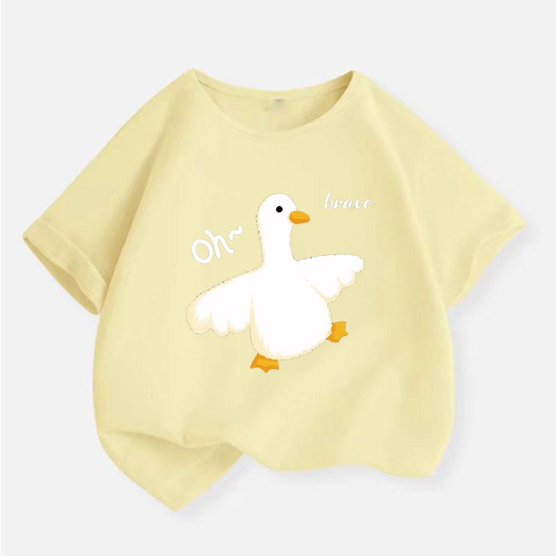 Y2K Bluzki Mały Kaczorek Nadruk Graficzny T-shirt dla Dziewczynek Fioletowa Bawełna Dziecięce Bluzki T-shirt Lato Uroczy Kreskówkowy T-shirt
