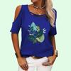 Women Fashion Round Neck Top Summer Off Shoulder Tee Shirt Casual Floral Print Short Sleeve T-shirt