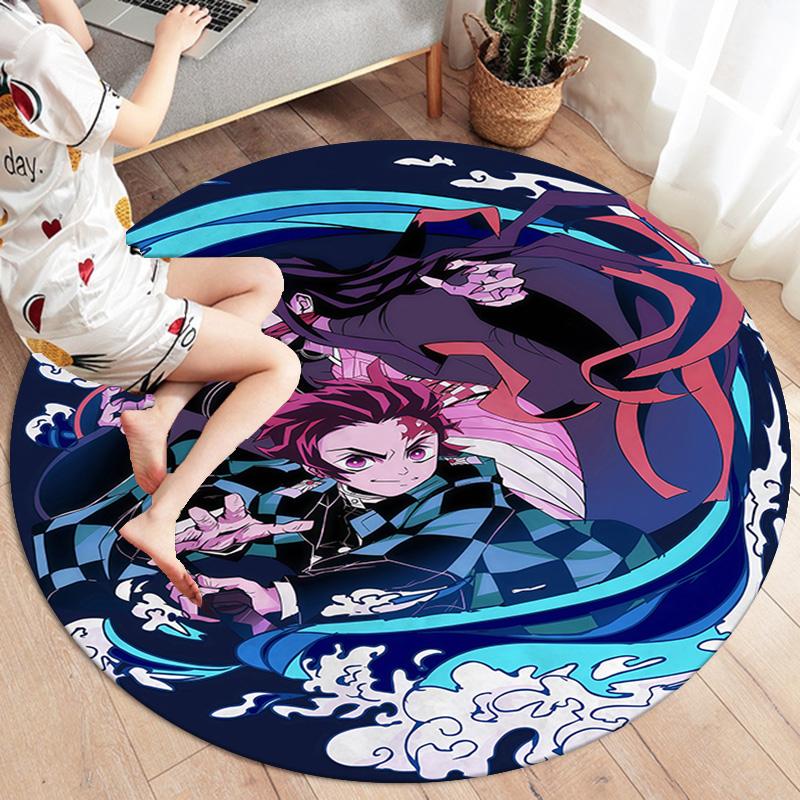 Demon Slayer Round Area Rug Carpet Rug For Living Room Bedroom Sofa Playroom Decor Nonslip Floor Mat