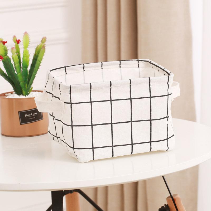1PC Cotton and Hemp Storage Basket with Handheld Printed Tabletop, Miscellaneous Sorting Cabinet, Small Clothing, Fabric Storage