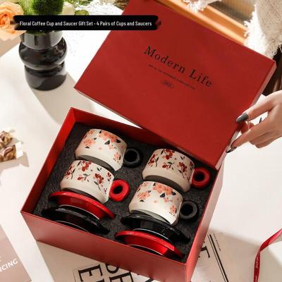 Shangqi Floral Bone China Coffee Cup and Saucer Gift Set