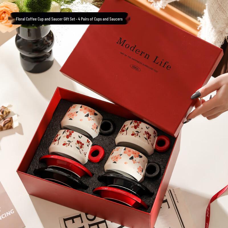 Shangqi Floral Bone China Coffee Cup and Saucer Gift Set