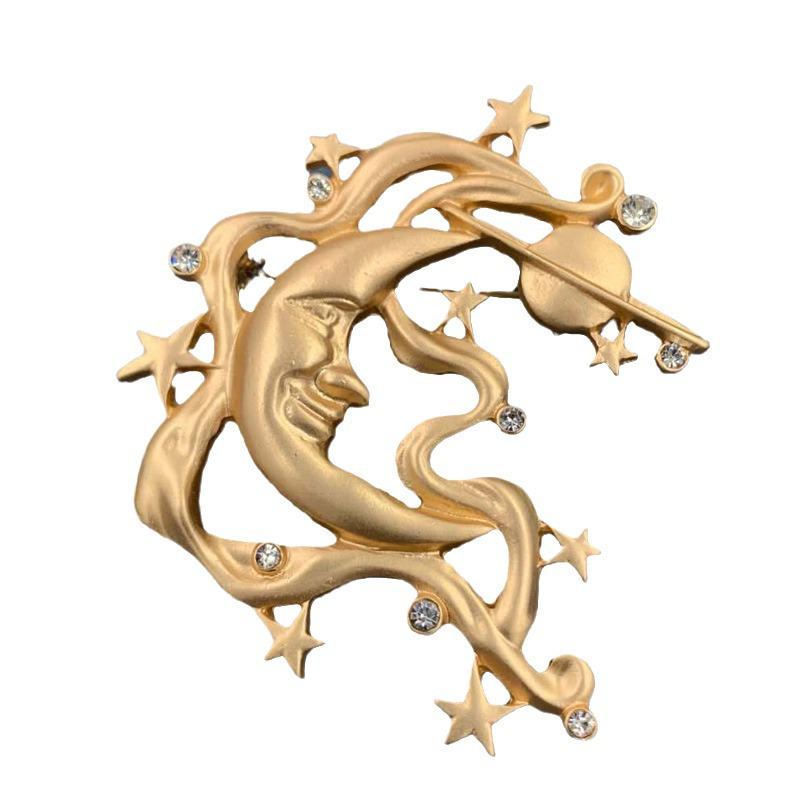 Retro Gold Barock Stern Mond Bogen Tulpe Ginkgo Brosche