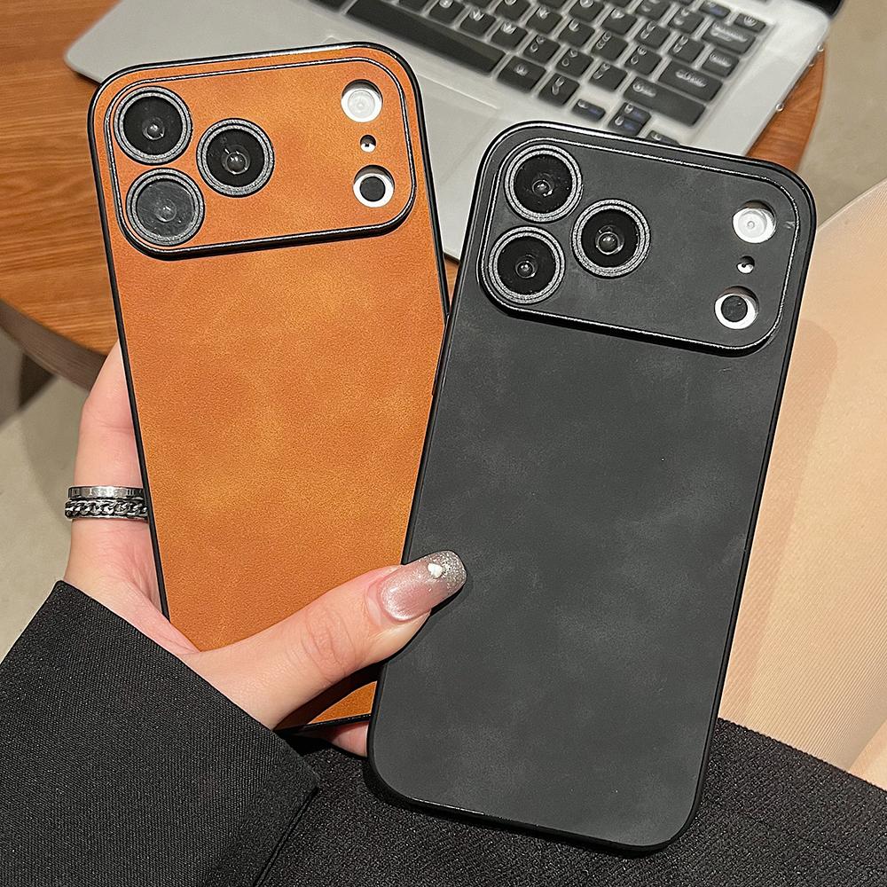 Luxury Leather Texture Phone Case For 17 Pro Max 17 Air 16 15 14 13 12 11 Pro Max 16E Shockproof Soft TPU Cover Shell